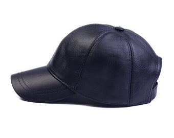 Donkerblauwe lederen baseballpet, Hatsquare lederen baseballpet, verstelbare heren lederen pet, dames lederen hoed, sportpet, papa hoed