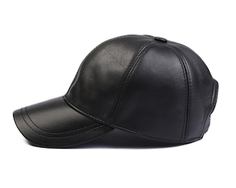 Zwart lederen honkbalpet, Hatsquare honkbalpet, dames lederen hoed, verstelbare man baseballpet, kerstcadeau, dames lederen hoed