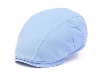 Casquette plate d'été teint par pigment en coton bleu bébé, chapeau Peaky Blinders, chapeau Bakerboy, casquette plate irlandaise, chapeau d'été homme, chapeau Ivy League