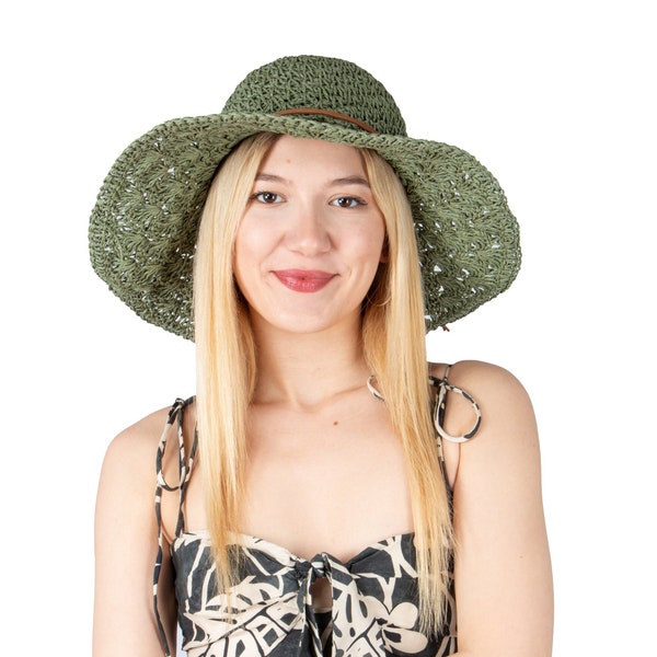 Sage Green Summer Lace Style Wide Brim Straw Hat, Holiday Hat, Women Summer Hat, Beach Hat, Sun Hat, Boho Hat, Women Hat, Foldable Hat