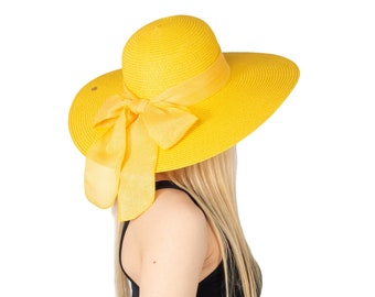 Yellow Romantic Vintage Style Wide Brim Straw Hat, Holiday Hat, Women Summer Hat, Beach Hat, Boho Hat, Foldable Sun Hat, Bridesmaid Hats