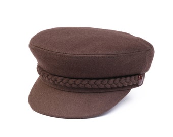 Chapeau de marin homme marron en laine violoneux, chapeau de capitaine de marin homme, chapeau d'officier de skipper, casquette de pêcheur plaisancier, chapeau de chauffeur de taxi,