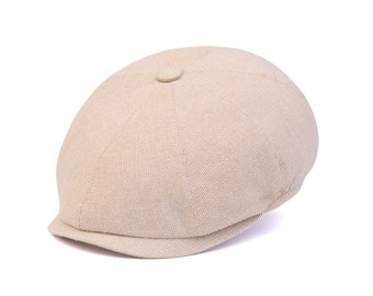 ON SALE - Light Camel Summer Linen 8 Panels Cap, Peaky Blinders Hat, Baker Boy Summer Hat,Irish flat cap, Gatsby Hat, Ivy League Hat