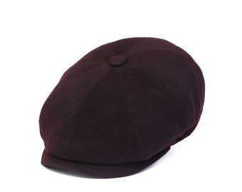 Dark Purple Wool 8 Panels Man Cap, Peaky Blinders Hat, Baker Boy Wool Hat, Irish flat cap, Hatsquare Men Newsboy Cap, Christmas Gift