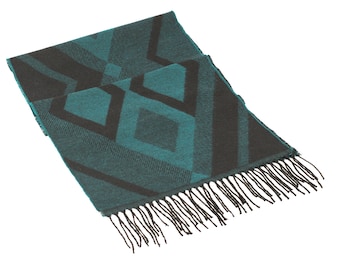 Teal Geometric Pattern Wool Men Scarf, Hatsquare Suit Scarf, Scarves for Men, Winter Scarf, Wool Fabric Scarf, Birthday Gift, Christmas Gift