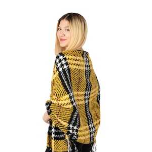 Yellow Plaid Winter Oversize Women Scarf, Winter Shawl, Women Blanket Scarf, Winter Warm Pashmina Shawl, Mothers Day Gift, Winter Throw