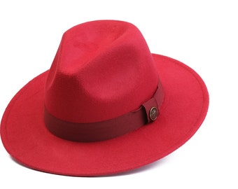 Red Fedora Hat, Vegan Felt Stiff Brim Hat, Men Winter Hat, Women Wide Brim Hat, Stiff Fedora Hat, Flat Brim, Bridesmaid / Groomsman Hat