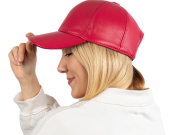 Pink Leather Baseball Cap, Hatsquare Baseball Cap, Woman Leather Hat, Adjustable Man Leather Baseball Cap, Six Panel Cap, Sports Cap Trucker