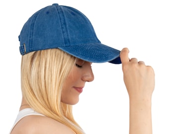 Gorra de béisbol de algodón azul, gorra de béisbol, gorra teñida con pigmento, sombrero de verano para hombres, gorra de béisbol ajustable, sombrero de verano para mujeres, gorra de béisbol Hatsquare