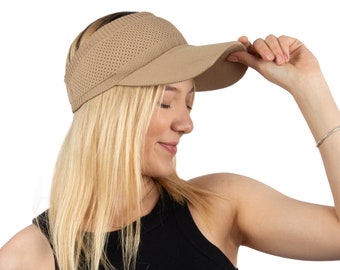 Visière en coton mercerisé camel, chapeau d'été pour femmes Hatsquare, visière de sport, chapeau à large bord, chapeau de plage, chapeau de soleil, chapeau Boho, chapeau de jardinage