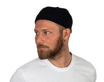 Dark Blue Cotton Docker Hat, Summer Man Beanie Cap, Sailor Military Brimless Hat, Cotton Streetwear Skull Cap, Fabric Dock Worker Hat