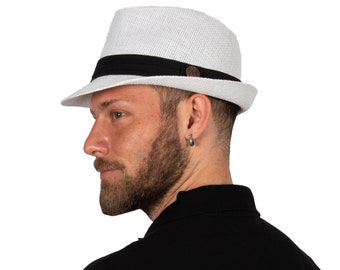 Witte fedorastrohoed, HATSQUARE strohoed, strandhoed, zonnehoed, korte rand, zomerhoed heren, strohoed dames, strohoed vrouw, zomercadeau
