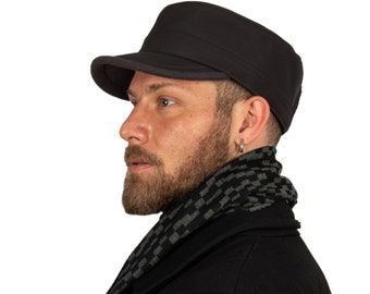 Dark Gray Water Resistant Military Cap, Vegan Army Style Hat, Hatsquare Military Hat, Men Cadet Castro Cap, Hunting Ranger Strapback Cap