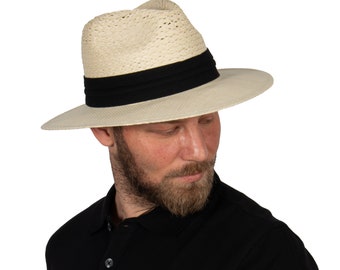 Chapeau de Panama naturel beige, chapeau de raphia d'été d'hommes, chapeau de bord plat de Montecristi de l'Équateur, chapeau mélangé de Fedora d'homme, chapeau de paume, chapeau de safari d'homme/femme