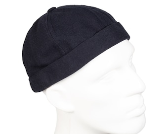 Dark Blue Cotton Docker Hat, Summer Man Beanie Cap, Sailor Military Brimless Hat, Cotton Streetwear Skull Cap, Fabric Dock Worker Hat