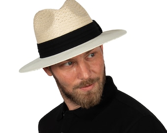 Ivory Natural Panama Hat, Men Summer Raffia Hat, Ecuador Montecristi Flat Brim, Man Mixed Fedora Hat,Palm Hat , Man / Woman Safari Hat