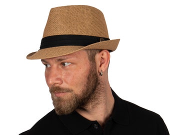 Camel Fedora Strohhut,Hut, quadratische Männer Sommerhut, Stroh Fedora Hut, Strandhut, Sonnenhut, Boho Hut, kurze Krempe Hut, Frauen Strohhut