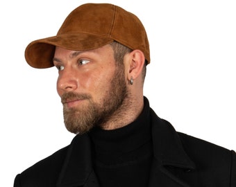 Tan Suede Leather Baseball Cap, Hatsquare Leather Hat