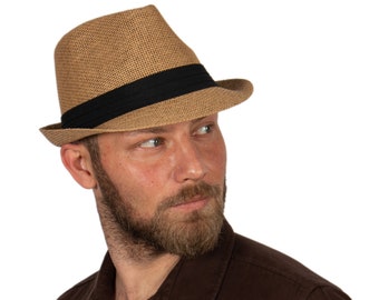 Camel Fedora Straw Hat, Hatsquare Men Summer Hat, Straw Fedora Hat, Beach Hat, Sun Hat, Boho Hat, Short Brim Hat, Women Straw Hat