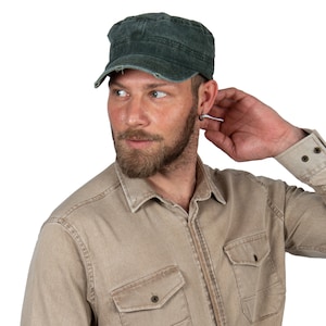 Forest Green Summer Pigment Dyed Cotton Military Cap, Hatsquare Army Style Hat, Castro Cap, Men Hat, Cotton cap, Cadet Cap, Fathers Day Gift