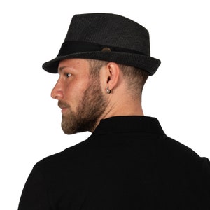 Black Fedora Straw Hat, HATSQUARE Straw Fedora Hat, Beach Hat, Sun Hat, Short Brim Hat, Men Summer Hat, Woman Straw Hat, Hatsquare Fedora