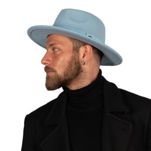 Baby Blue Fedora Hat, Vegan Felt Stiff Brim Hat, Hatsquare Men Winter Hat, Women Stiff Brim Fedora Hat, Flat Brim, Bridesmaid Groomsman Hat