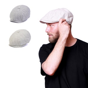 Striped Summer Linen 8 Panels Newsboy Cap, Peaky Blinders Hat, Baker Boy Hat, Irish flat cap, Paperboy Hat, Fathers Day Groomsman Gift