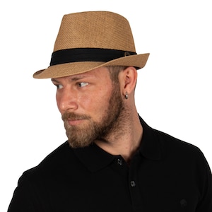 Cappello di paglia Fedora cammello, cappello estivo da uomo Hatsquare, cappello di paglia Fedora, cappello da spiaggia, cappello da sole, cappello boho, cappello a tesa corta, cappello di paglia da donna