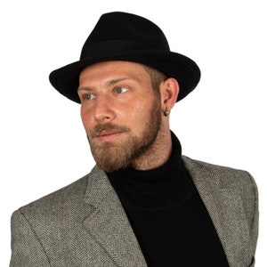 Black Fedora Polar Fleece Hat, Man Winter Hat, Stiff Fedora Hat, Fedora For Men, Short Brim Hat, Vintage Hat, Christmas Gift