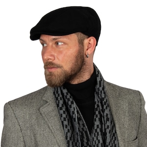 Black Wool Flat Cap, Peaky Blinders Hat, Baker Boy Hat, Irish flat cap, Winter Newsboy Cap, Men Scarf Set, Christmas Gift, Hatsquare Man Hat