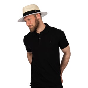 White Natural Panama Hat, Men Summer Raffia Hat, Ecuador Montecristi Flat Brim, Man Mixed Fedora Hat,Palm Hat , Man / Woman Safari Hat