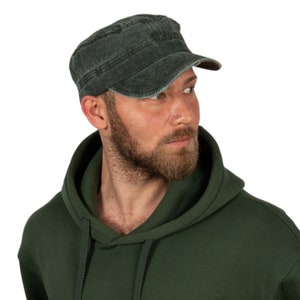 Forest Green Summer Pigment Dyed Cotton Military Cap, Army Style Hat, Castro Cap, Men Hat,Cotton Men cap, Cadet Cap, Fathers Day Gift