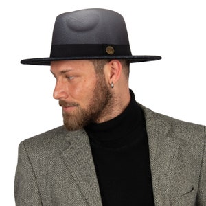 White Ombre Fedora Hat, Vegan Felt Stiff Brim Hat, Men Winter Hat, Women Wide Flat Brim Hat, Stiff Fedora Hat, Bridesmaid / Groomsman Hat