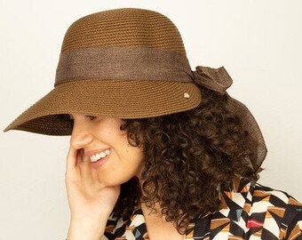 Chapeau de paille marron style vintage romantique, chapeau de vacances, chapeau d'été pour femme, chapeau à bord large, chapeau de plage, chapeau de soleil, chapeau bohème, cadeau pour la fête des mères