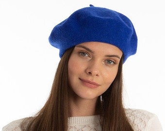 Blue French Beret , Painters Hat, Women Felt Beret, Women Winter Hat,Christmas Gift, Gift for Her