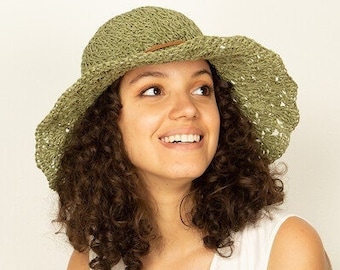 Sage Green Summer Lace Style Wide Brim Straw Hat, Holiday Hat, Women Summer Hat, Beach Hat, Sun Hat, Boho Hat, Women Hat, Foldable Hat