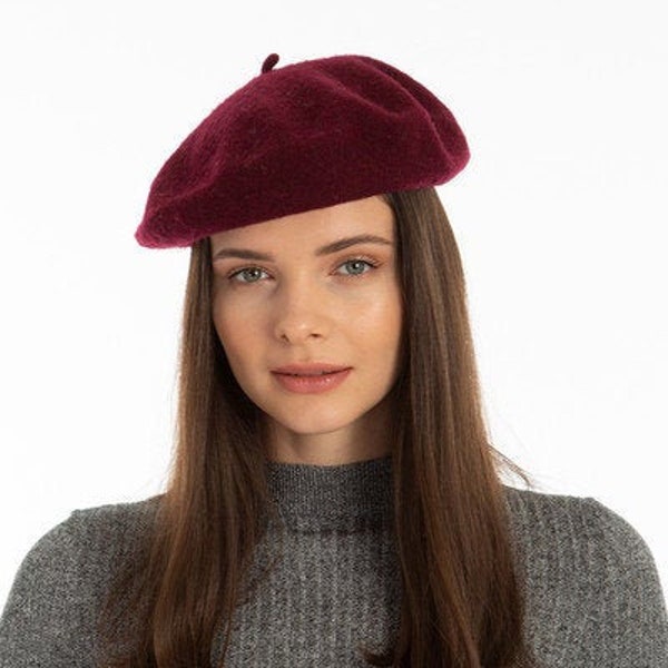 Cherry Français Beret , Chapeau de peintres, Béret en feutre pour femmes, Chapeau d’hiver pour femmes, Cadeau de Noël, Cadeau pour elle