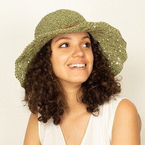 Sage Green Summer Lace Style Wide Brim Straw Hat, Holiday Hat, Women Summer Hat, Beach Hat, Sun Hat, Boho Hat, Women Hat, Foldable Hat