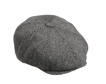 Dark Gray Herringbone Wool 8 Panels Cap, Peaky Blinders Hat, Baker Boy Hat, Groomsman Hat, Hatsquare Man Newsboy Cap, Christmas Gift
