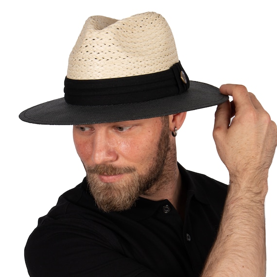 Black Natural Panama Hat, Men Summer Raffia Hat, Ecuador