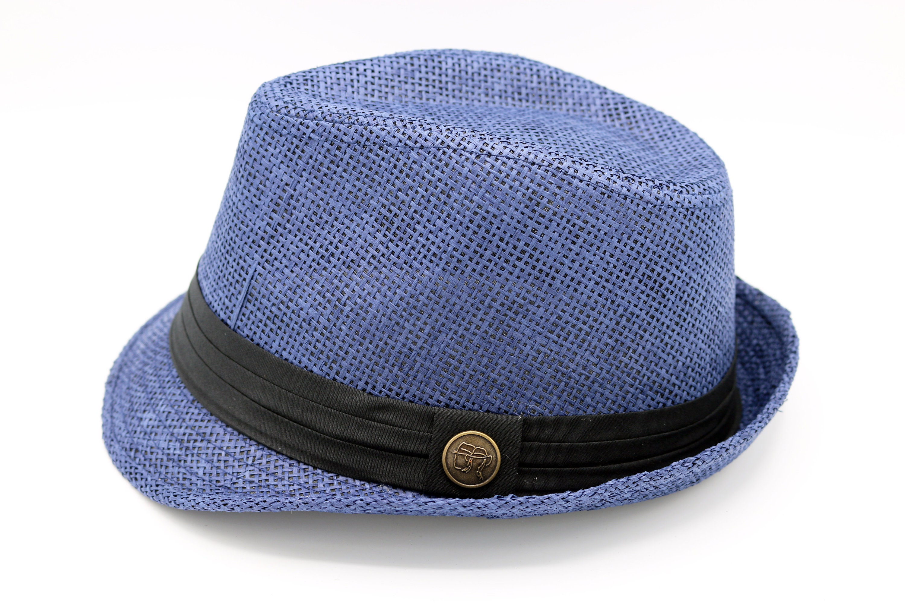 Blue Fedora Straw Hat, Straw Fedora Hat, Beach Hat, Sun Hat 