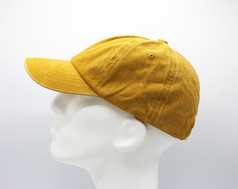 Yellow Cotton Baseball Cap, Baseball Hat, Pigment Dyed Cap, Men Summer Hat, Adjustable Baseball Cap, Women Summer Hat