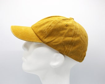 Yellow Cotton Baseball Cap, Baseball Hat, Pigment Dyed Cap, Men Summer Hat, Adjustable Baseball Cap, Women Summer Hat