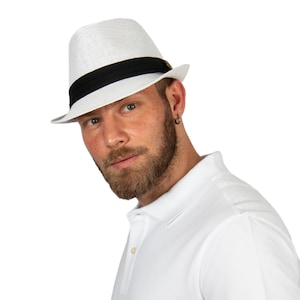 White Fedora Straw Hat, Straw Fedora Hat, Beach Hat, Sun Hat, Boho Hat, Short Brim Hat, Men Summer Hat, Woman Straw Hat, Summer Gift