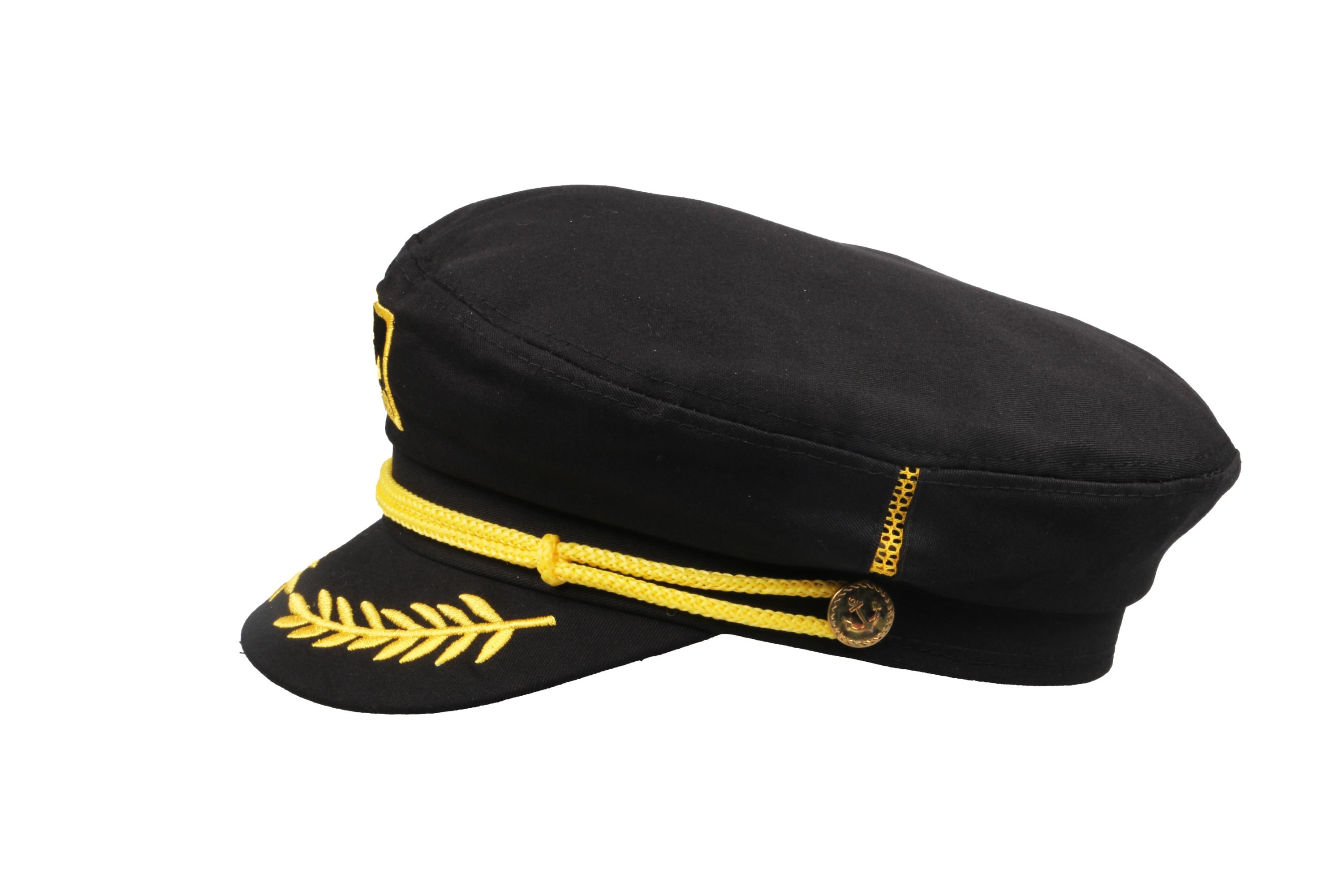 Black Skipper Sailor Captain Hat, Unisex Anchor Embroidered