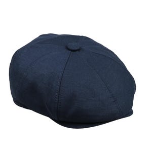 Donkerblauwe linnen zomer 8 panelen krantenverkoperpet, Peaky Blinders-hoed, Hatsquare Baker Boy-hoed, Ierse platte pet, lichtgewicht vintage herenhoed klimophoed