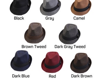 Chapeau Fedora d'hiver en polaire, chapeau d'hiver homme femme, chapeau Fedora rigide, chapeau bohème, chapeau à bord court, chapeau vintage, cadeau de Noël