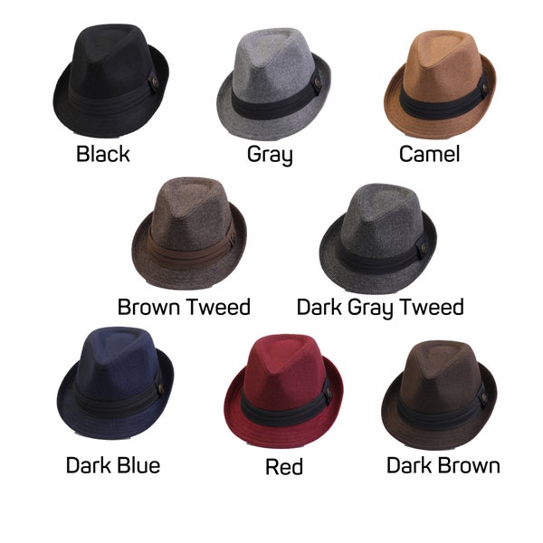 Chapeau Fedora d'hiver en polaire, chapeau d'hiver homme femme, chapeau Fedora rigide, chapeau bohème, chapeau à bord court, chapeau vintage, cadeau de Noël