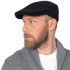 Black 100% Wool One Size Flat Cap, Peaky Blinders Hat, Hatsquare Baker Boy Hat, Men Winter Cap, Irish flat cap, Newsboy Cap, Men Scarf Set