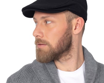 Black 100% Wool One Size Flat Cap, Peaky Blinders Hat, Hatsquare Baker Boy Hat, Men Winter Cap, Irish flat cap, Newsboy Cap, Men Scarf Set